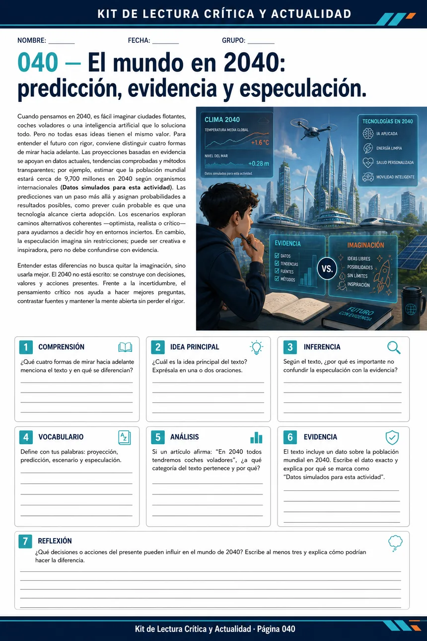Página: El mundo en 2040, predicción, evidencia y especulación