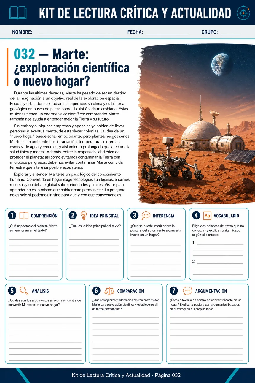 Página: Marte, ¿exploración científica o nuevo hogar?
